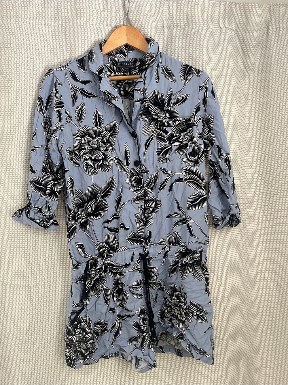 PJ Salvage Light Blue Floral Romper with Black & White Print
